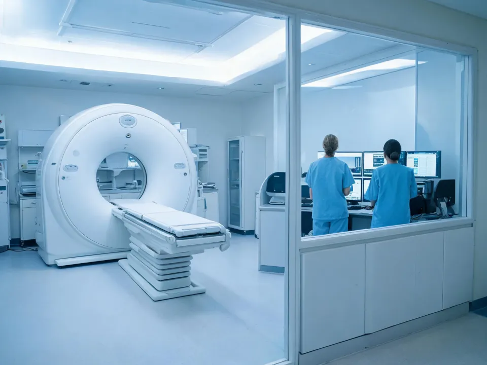 Hospital MRI suite with control console